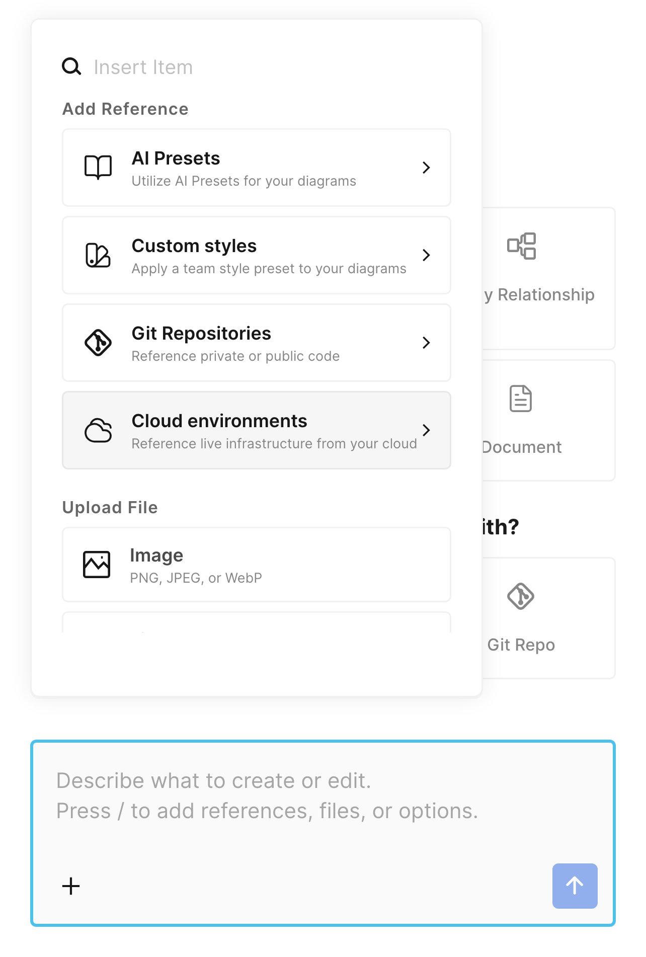 The Add Reference menu, with Cloud environments highlighted