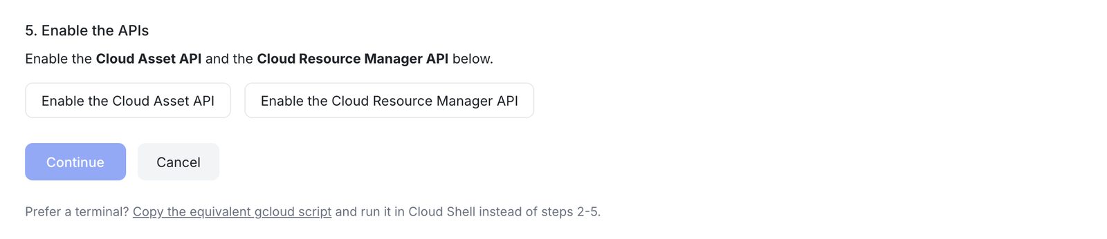 The Enable the APIs step in Eraser, with a button for each API